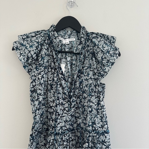 VERONICA BEARD TIERED RUFFLE COTTON ZEE DRESS - OFF WHITE/NAVY- SIZE 0 - Picture 9 of 12